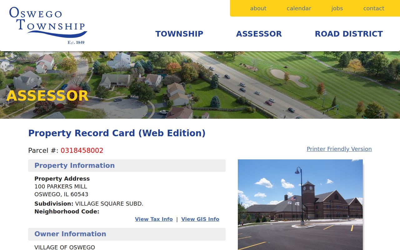 Oswego street directory sample township parcel card